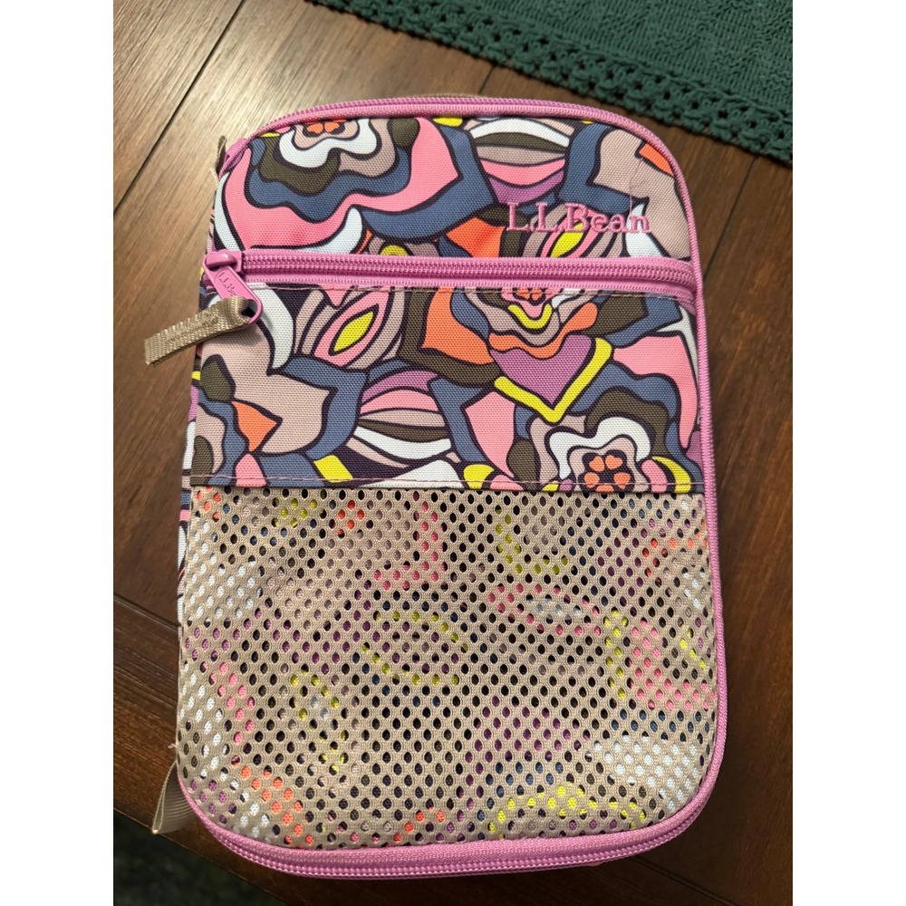 LL Bean Insulated Lunch Box Floral Psychedelic Pink Mesh Pocket Bag